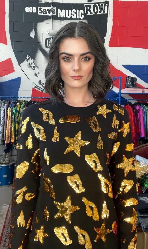 Any Old Iron Leopard Star Spot Sweatshirt Hoodie with Slit Hem Functional Movement