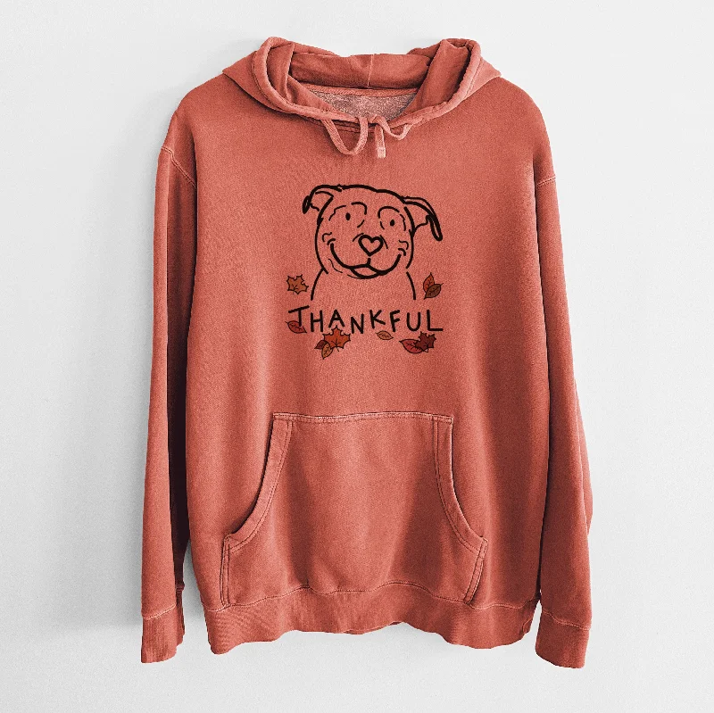Thankful American Pitbull Terrier - Lady - Unisex Pigment Dyed Hoodie Hoodie with Earth Tones Natural Calm
