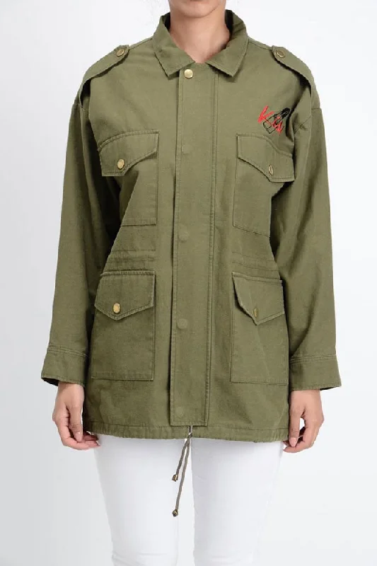 Women's Embroidered Military Jacket Faux Fur Jacket Real Fur Jacket Shearling Jacket