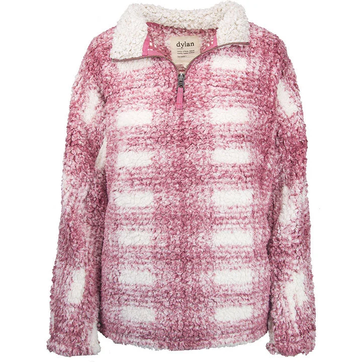 Dylan Patterned Frosty Tipped Pile 1/4 Zip Stadium Pullover Womens Cable Knit Chunky