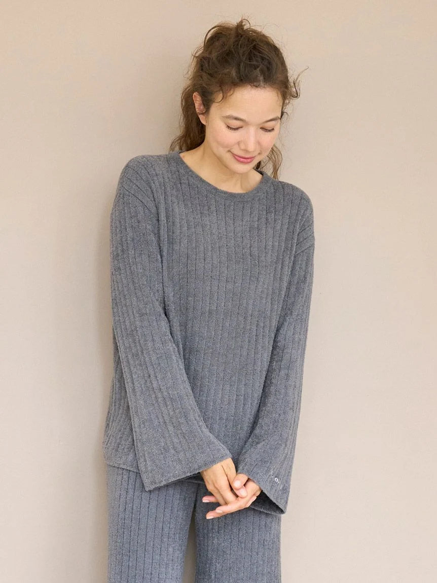 Ribbed Knit Pullover Sweater Slit Sleeve Stylish