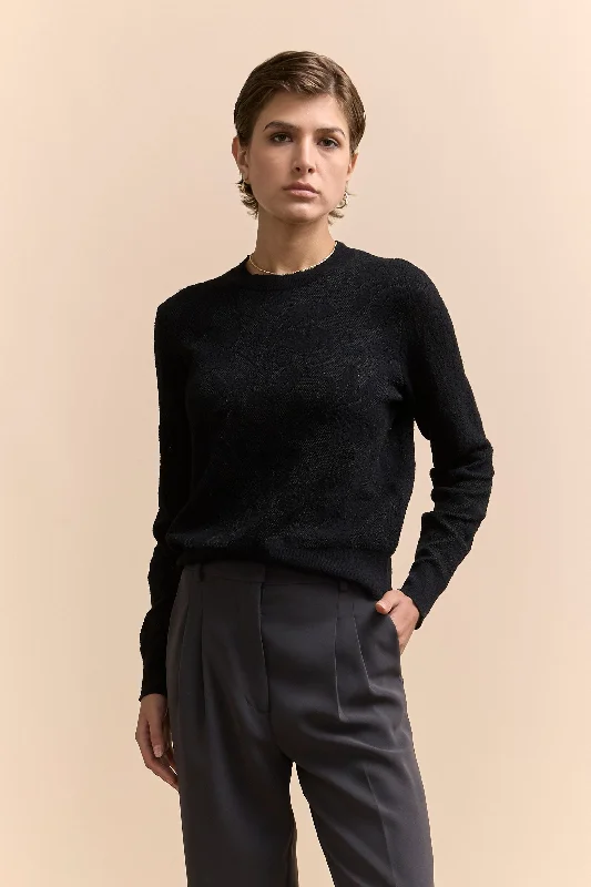 Mesh and floral design sweater Satin Blend Silk Blend Wool Blend