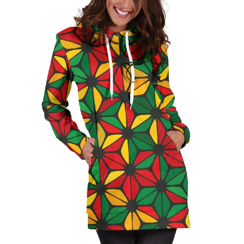 Geometric Reggae Pattern Print Pullover Hoodie Dress