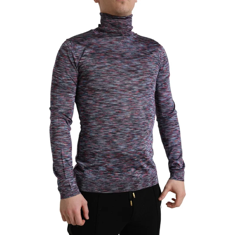 Dolce & Gabbana Elegant Turtleneck Pullover Sweater in Blue Purple Fitted Ribbed Sweater