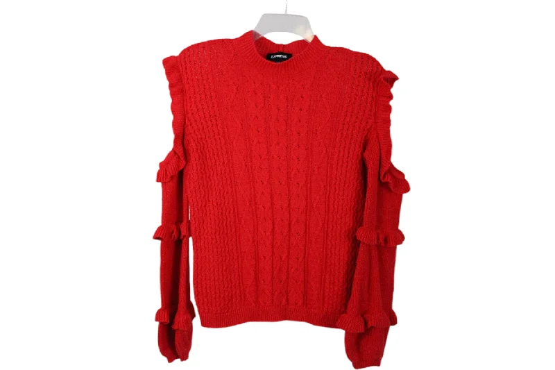 Express Red Knit Cold Shoulder Sweater | XS Bright Pastel Dark