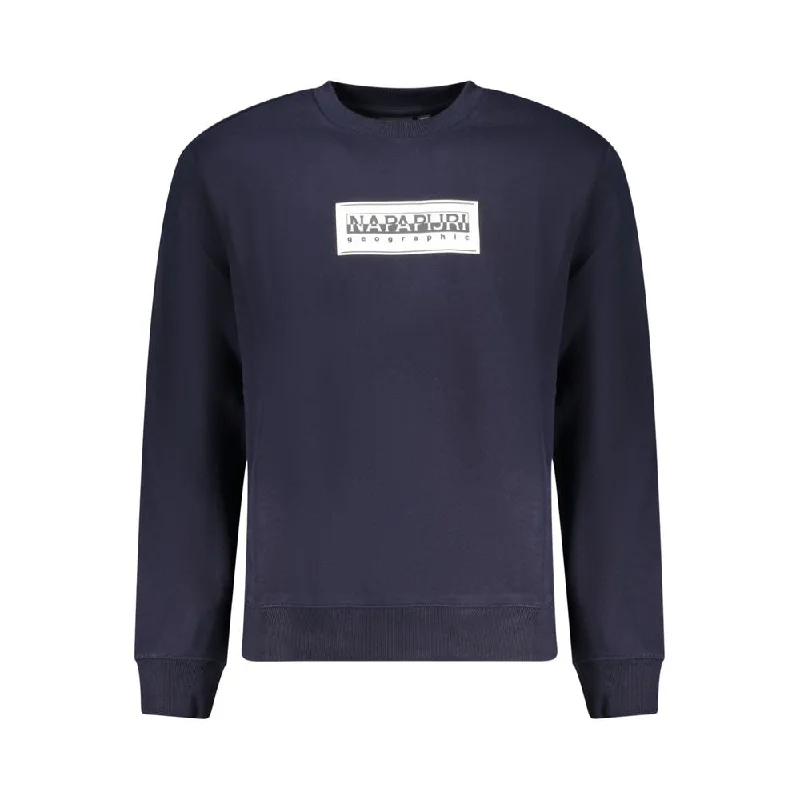 Blue Cotton Sweater Print Jacquard Patchwork