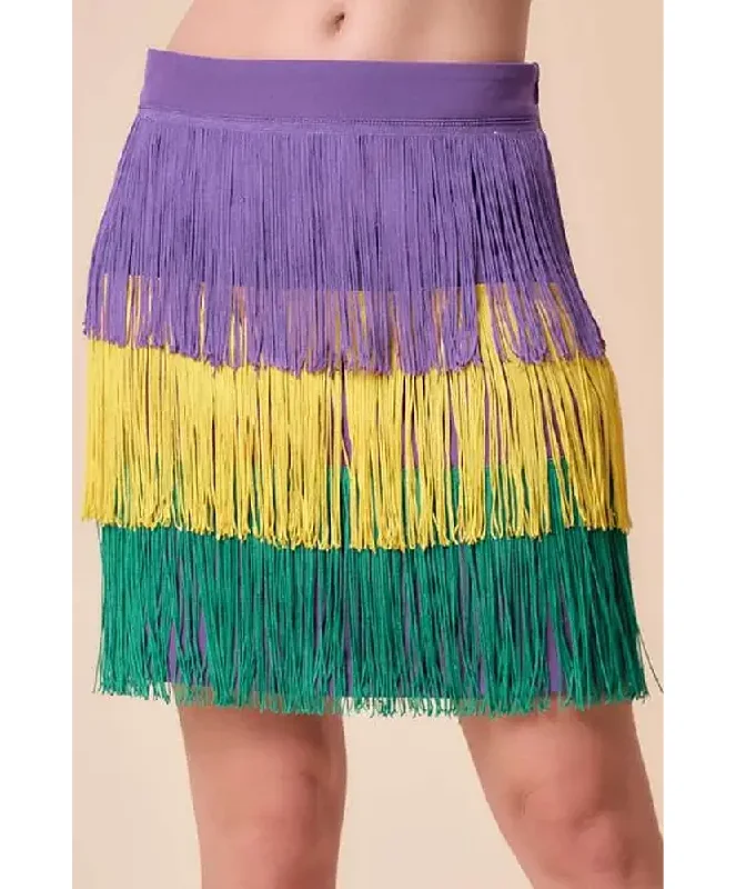 Mardi Gras Fringe Color Block Skirt