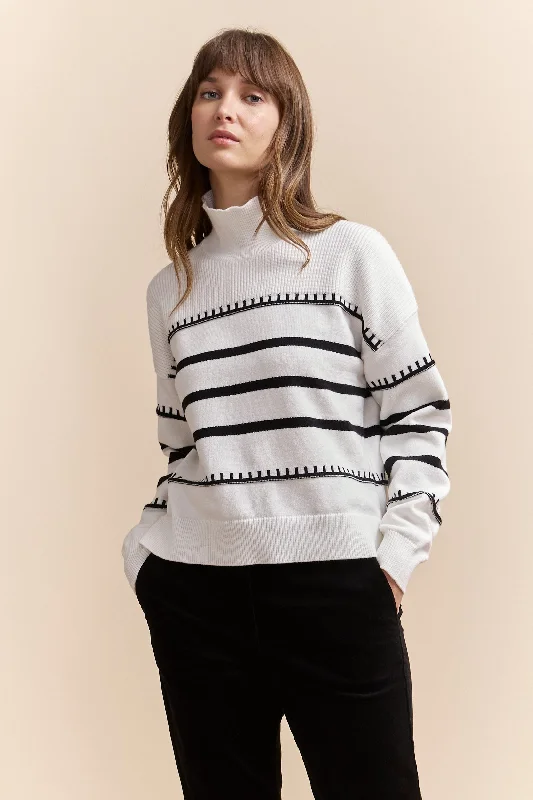 Mock neck striped sweater Wool Fabric Cashmere Fabric Tweed Fabric
