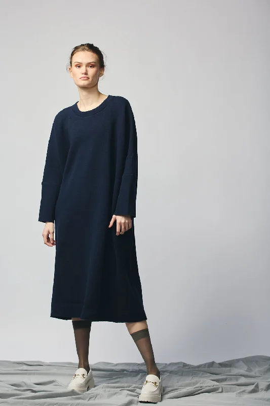 Pullover Sweatshirt Dress (Navy Wool) Elbow Length Sleeve