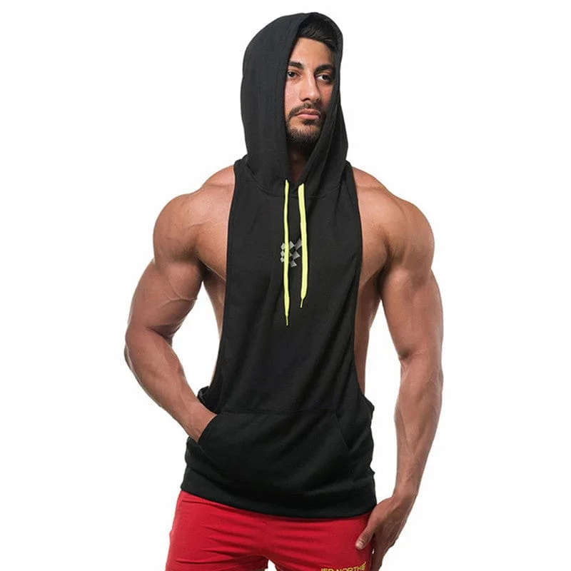Unisex Sleeveless Hooded Fitness Loose Pullover Ruffle Sleeve Feminine