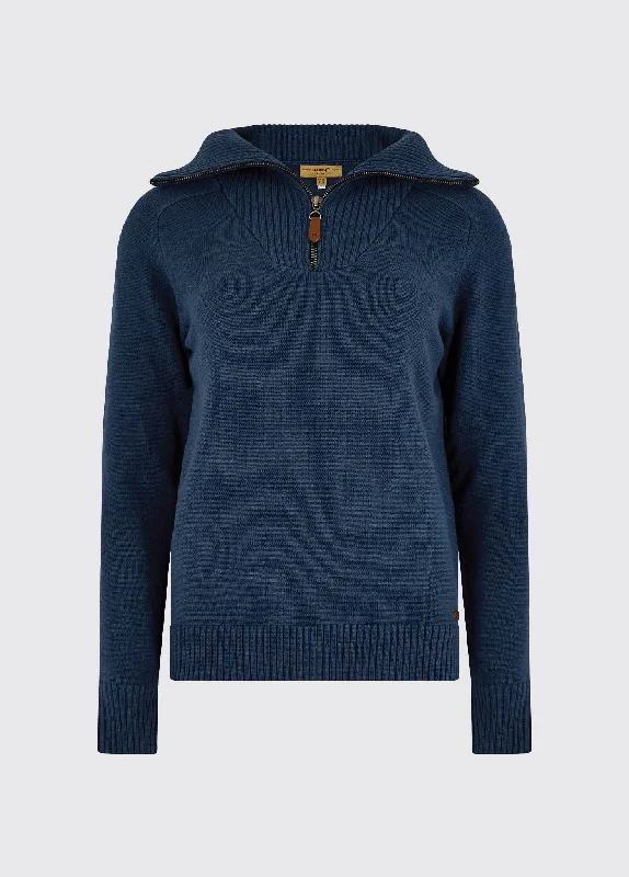 Rosmead Sweater - Peacock Blue Turtle Neck Boat Neck Asymmetrical Neck