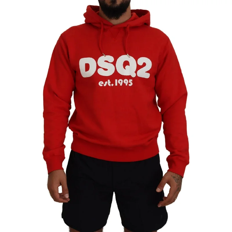 Dsquared² Red Cotton Hooded Printed Men Pullover Sweater Thin Wool Pullover