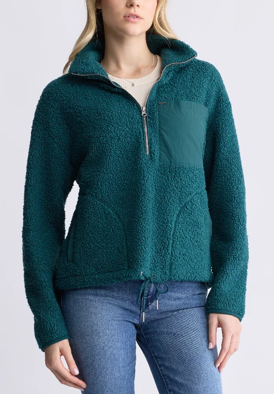 Sena Women's Sherpa Jacket with Chest Pocket, Dark Sea - JK0036F Front Pockets Side Pockets Patch Pockets