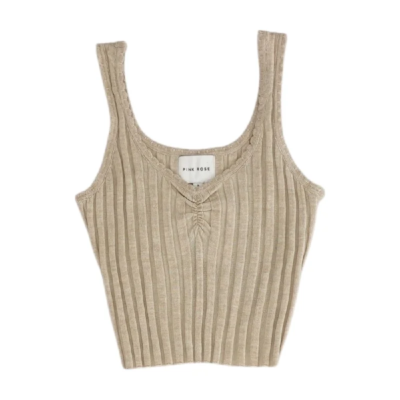 Beige Solid Cropped Tank vintage tank top