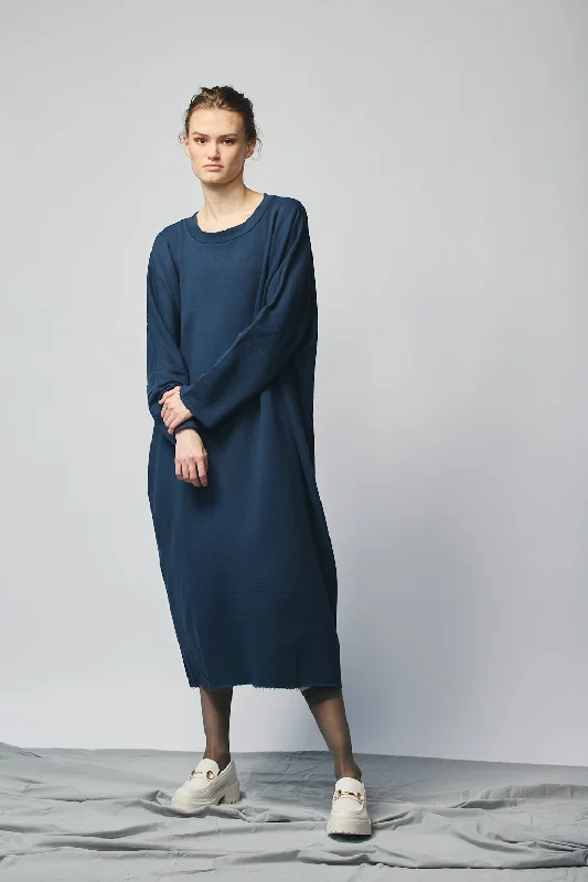Pullover Sweatshirt Dress (Navy) Flare Sleeve Stylish