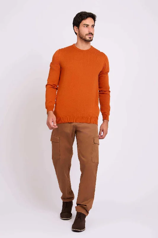 Men Regular Fit Pullover - Orange Chunky Knit Pullover