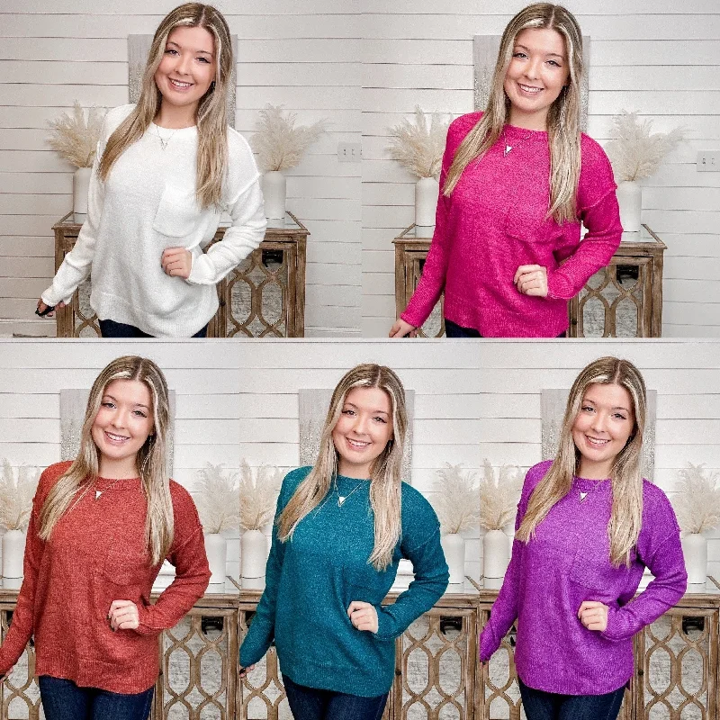 Zenana Pretty Baby Knit Long Sleeve Sweater Top - 5 colors! Mesh Blend Leather Blend Suede Blend
