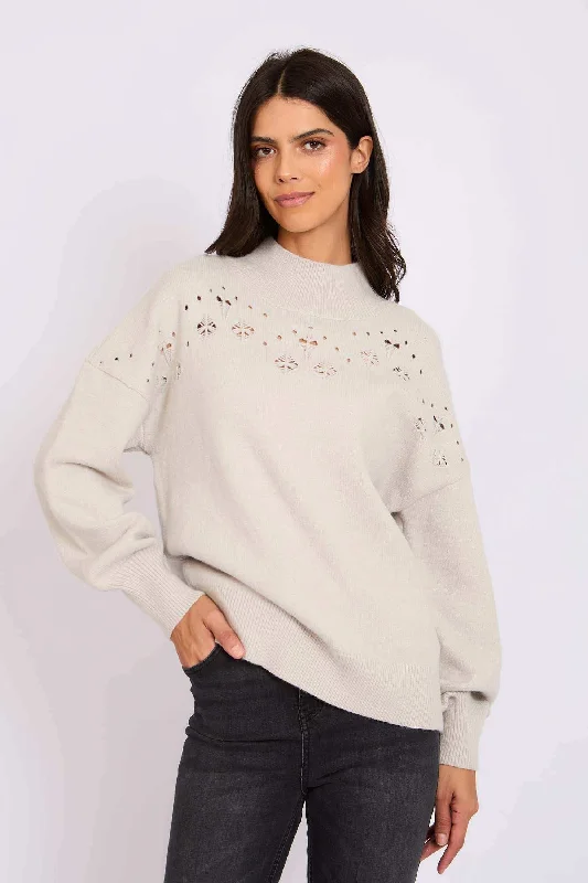 Women Regular Fit Pullover - Grey Ruffle Neck Pullover