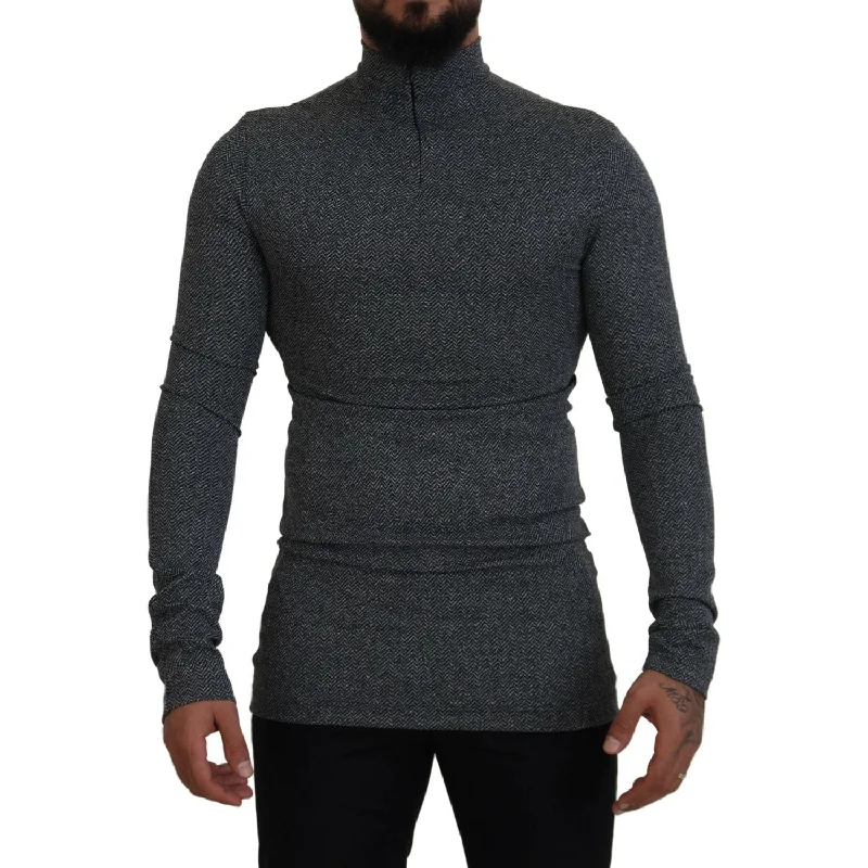 Dolce & Gabbana Elegant Dark Gray Pullover Sweater Puff Sleeve Stylish
