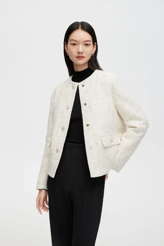 Tweed Goose Down Short Jacket Chenille Fabric Brocade Fabric Lace Fabric