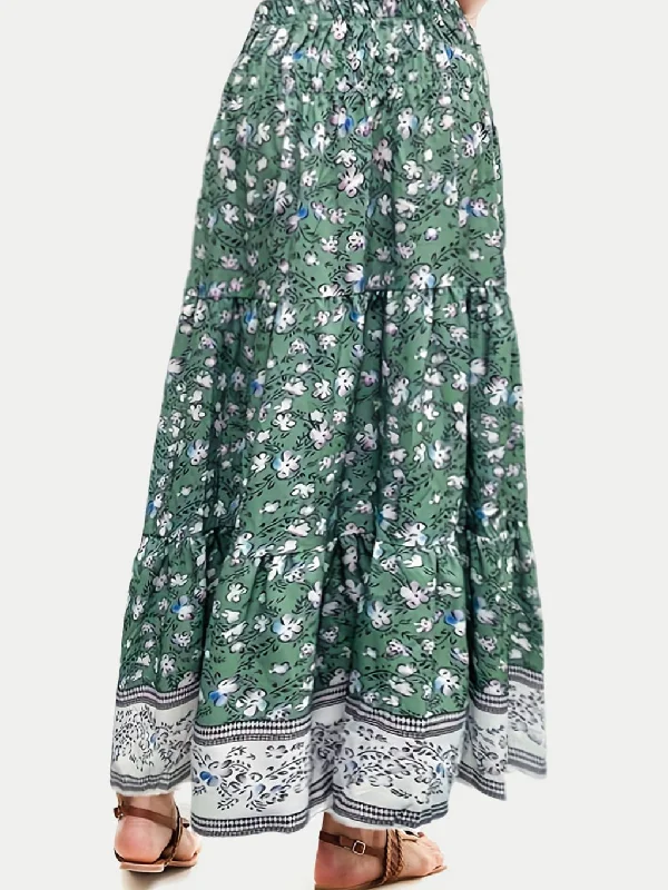 NEW LIFE: Full Size Tiered Printed Elastic Waist Skirt denim skirt durable