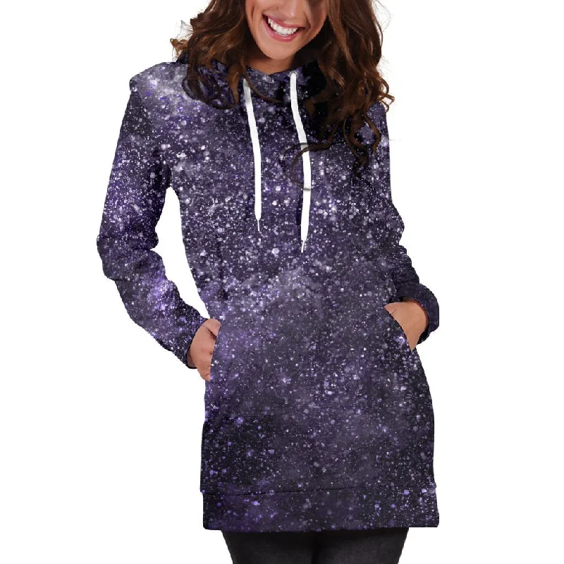 Dark Purple Cosmos Galaxy Space Print Pullover Hoodie Dress
