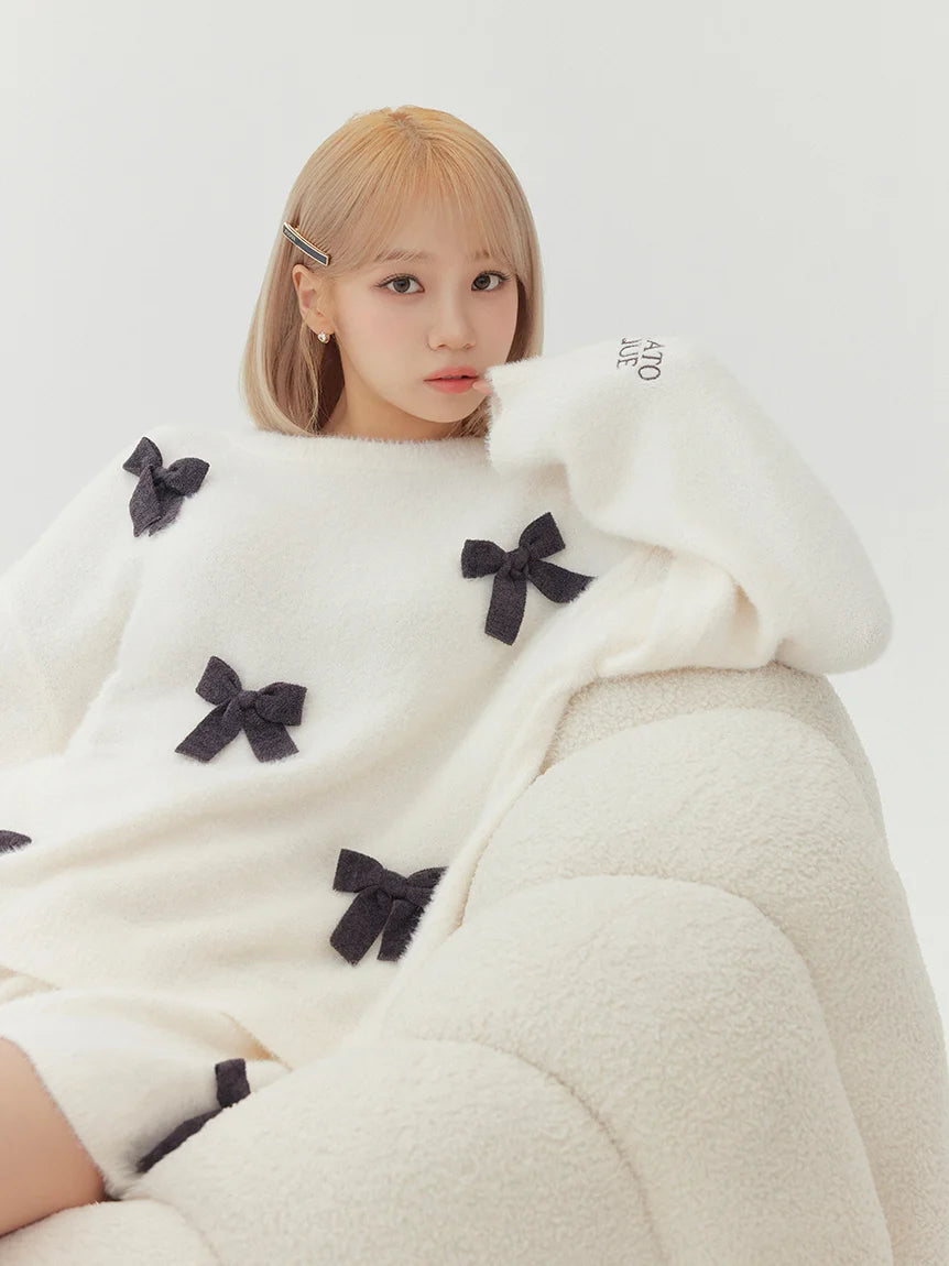 Ribbon Pullover Shirred Sleeve Feminine