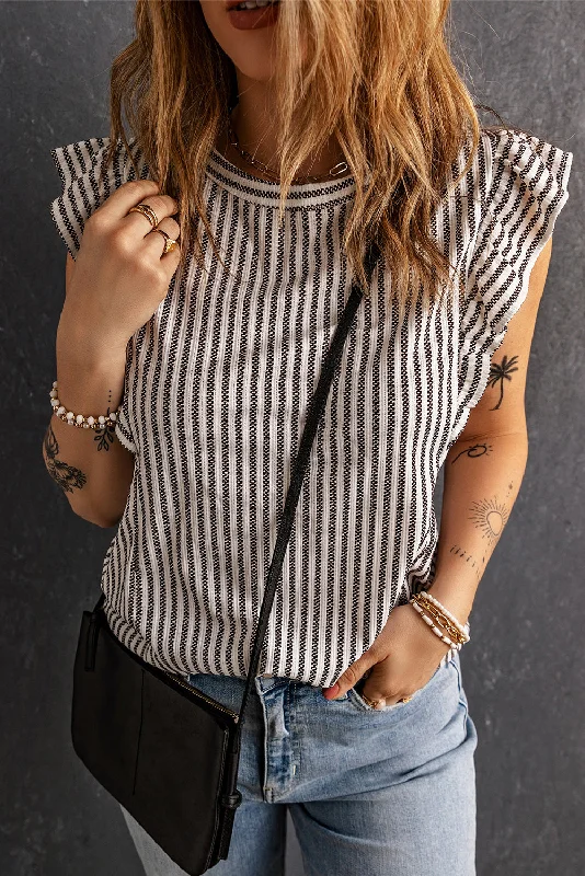 Striped Flutter Sleeve Tank playful tank top