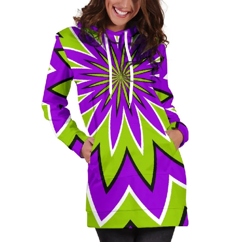 Green Flower Moving Optical Illusion Pullover Hoodie Dress