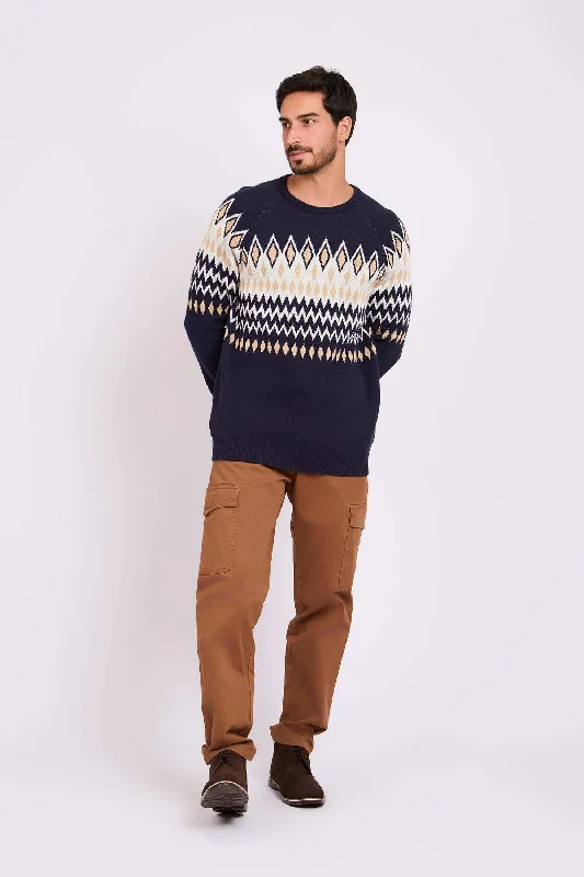 Men Regular Fit Pullover - Printed Multicolor Boat Neck Sweater