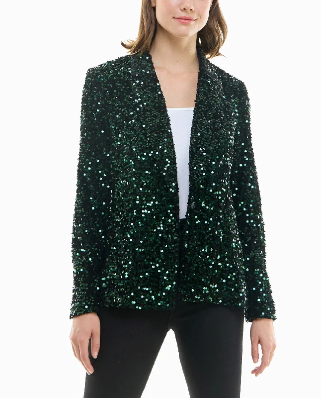 Nicole Miller Dani Velvet Sequin Jacket Welt Pockets Slit Pockets Flap Pockets