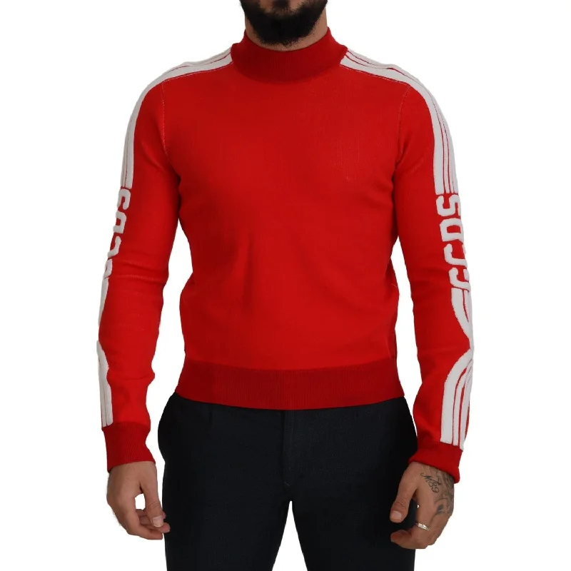 GCDS Elegant Red Pullover Sweater for Men Set Sleeve Pullover