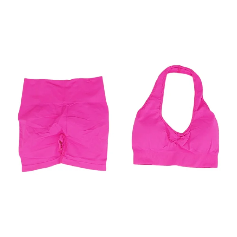 Pink Solid Tank and Shorts Set v-neck tank top