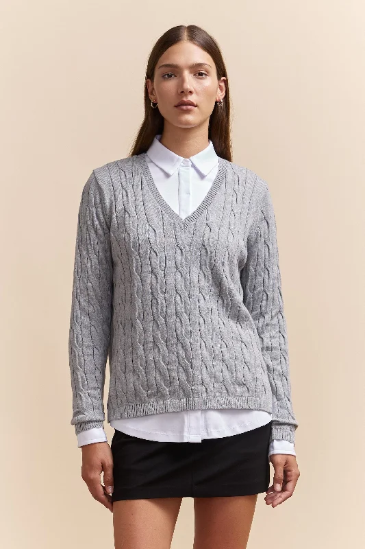 V neck cable sweater Mesh Fabric Canvas Fabric Denim Fabric