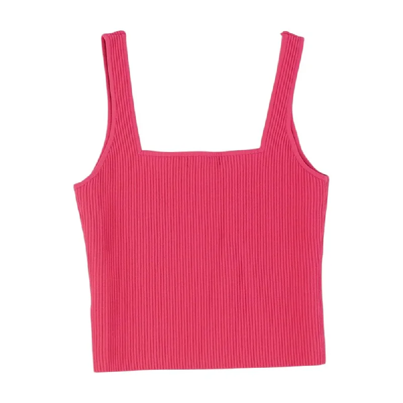 Red Solid Cropped Tank vibrant tank top