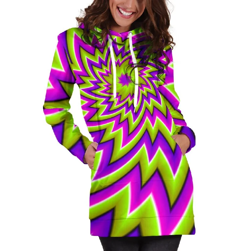 Green Big Bang Moving Optical Illusion Pullover Hoodie Dress