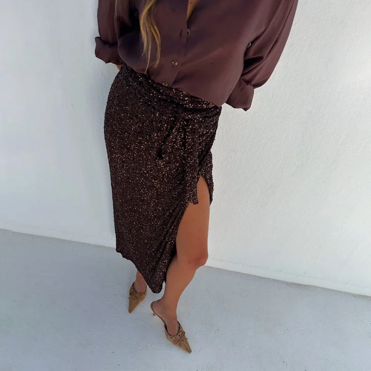 Chocolate Sequin Jaspre Skirt pencil skirt chic
