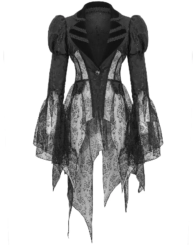 Devil Fashion Ascension Womens Gothic Jacquard & Lace Tailcoat Jacket Insulated Jacket Fitted Jacket Loose Jacket