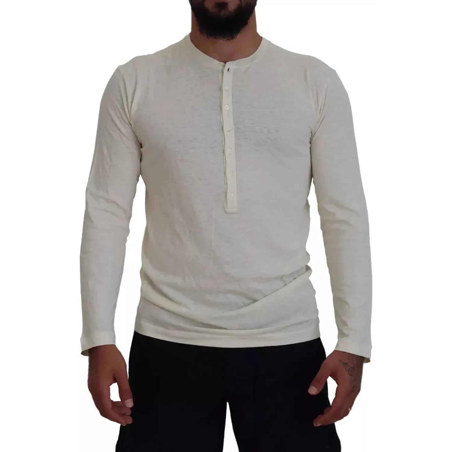Dsquared² Beige Cotton Linen Long Sleeves Pullover Sweater Bell Sleeve Stylish