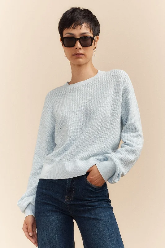 Crew neck sweater with puffy sleeves Stretchy Elastic Breathable