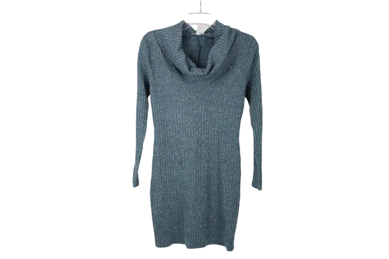 Charlotte Russe Blue Ribbed Sweater Dress | S Mesh Blend Leather Blend Suede Blend