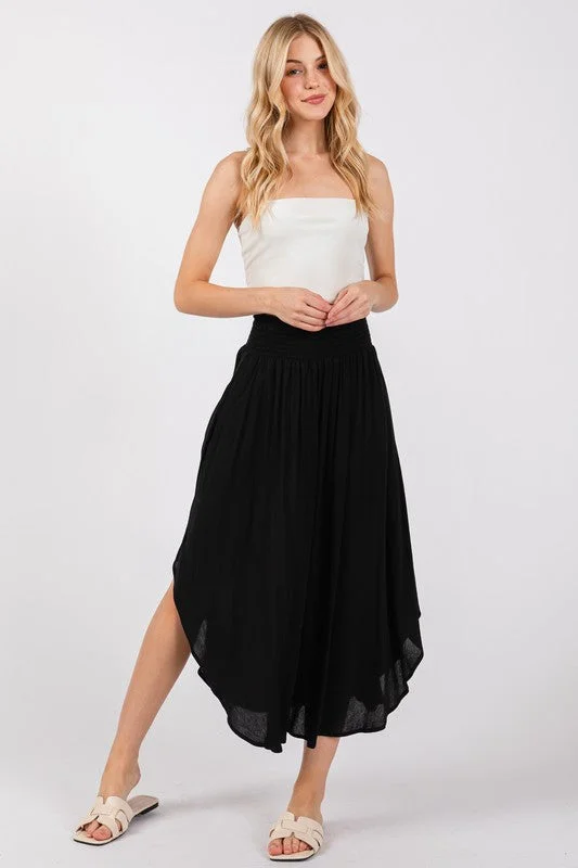 Smocked Waist Flowy Skirt linen skirt light