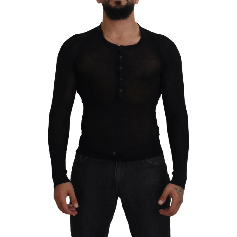 Dolce & Gabbana Elegant Black Cashmere Pullover Sweater V-Neck Stylish Pullover