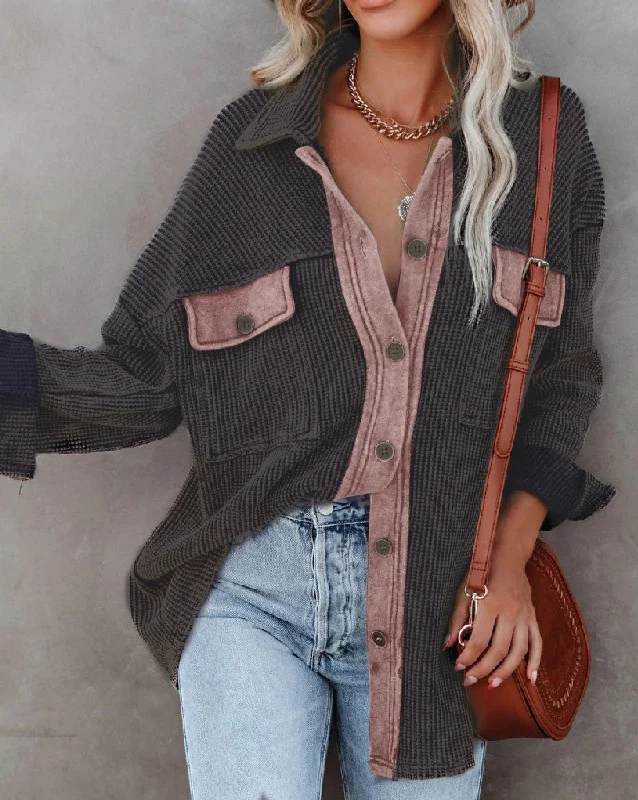 Women's Solid Lapel Long Sleeve Knit Jacket Zip Front Button Front Snap Front
