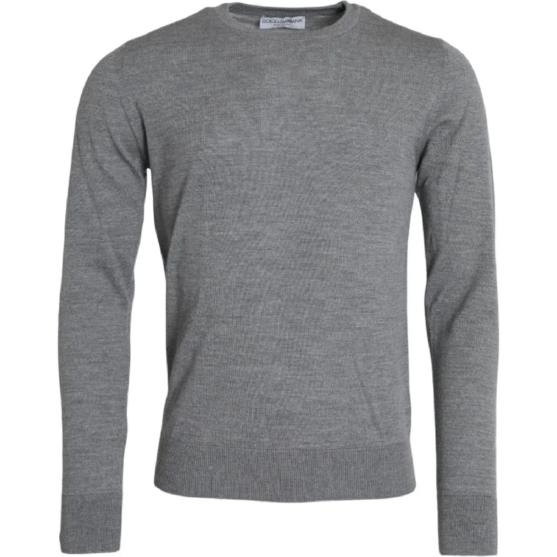 Dolce & Gabbana Ash Gray Wool Crew Neck Pullover Sweater Cap Sleeve Casual