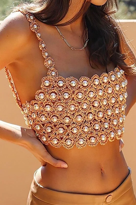PEARL SLEEVELESS HAND MADE TANK TOPS off shoulder tank