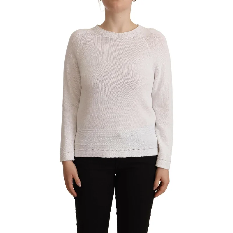 Alpha Studio Elegant White Cotton Pullover Sweater Boyleg Sleeve Pullover