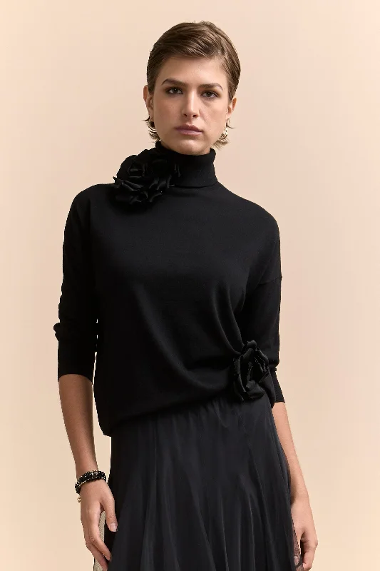 Loose turtleneck sweater Satin Fabric Silk Fabric Chiffon Fabric