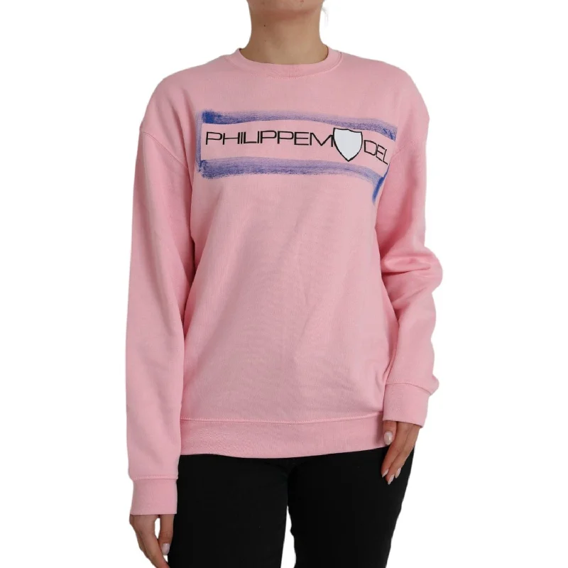 Philippe Model Pink Cotton Logo Print Long Sleeves Pullover Sweater Wrist Length Sleeve