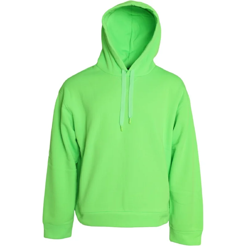 Dolce & Gabbana Neon Green Hooded Top Pullover Sweater Cold Shoulder Design